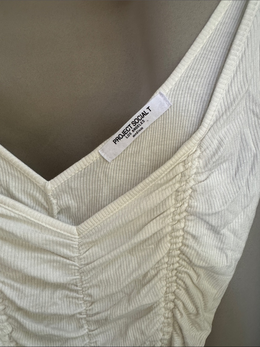 Project Social T Cream Ruched V-Neck Tank - Picture 2 of 4